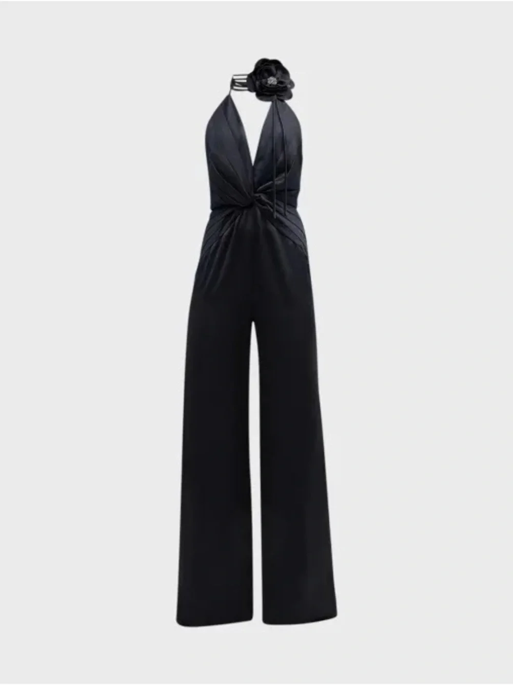 Ramy Brook Angelina Pleated Twist-Front Halter Jumpsuit